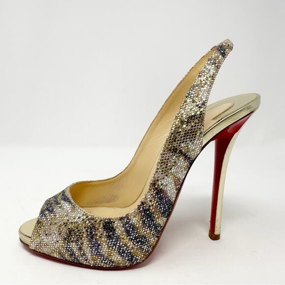 Christian Louboutin Gamma Talon 120 Glitter Slingback Heels 38.5 - Picture 10 of 12